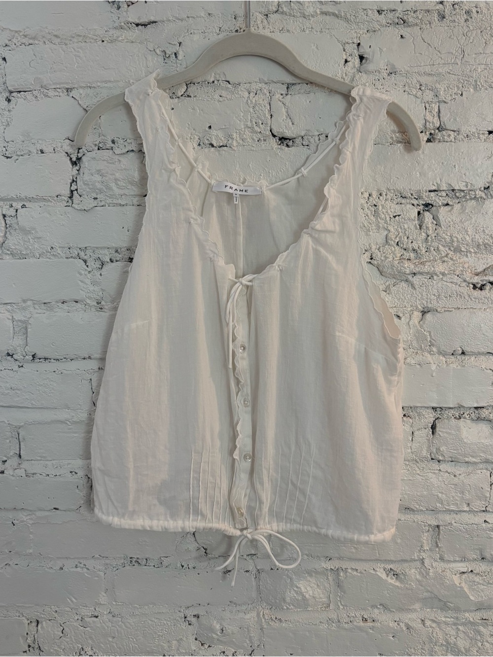Frame Denim Cream Ruffle-Trim Tie-Front Camisole
